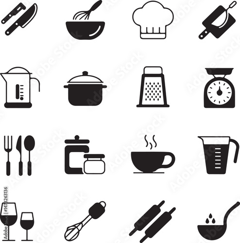 Essential Kitchen Tools Silhouette Set

Modern Chef Cooking in Kitchen Vector

Minimalist Kitchen Utensils Illustration

Silhouette of Home Kitchen Interior

Baking and Cooking Utensil Design