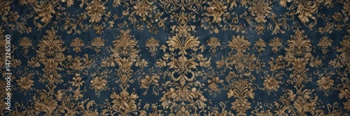 Elegant blue and gold damask wallpaper  Seamless ornate floral pattern, luxury design , ornate, royal, pattern