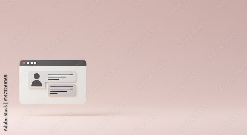 Modern 3D Render of a User Interface Chat Window Minimalist Design for Website or App Modern 3D Render of a User Interface Chat Window Minimalist Design for Website or App