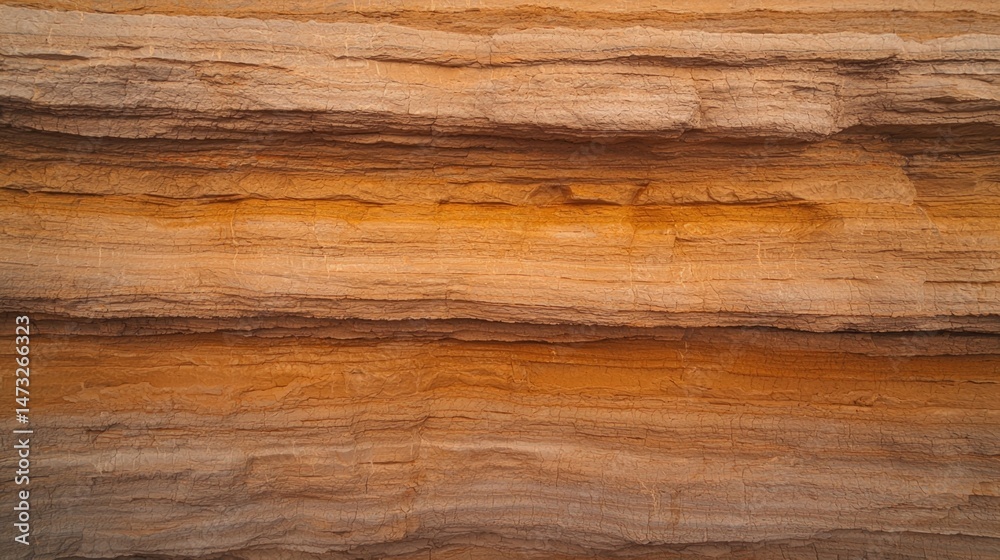 Obraz premium Layered sandstone rock formation with rich earthy tones and textured horizontal lines.