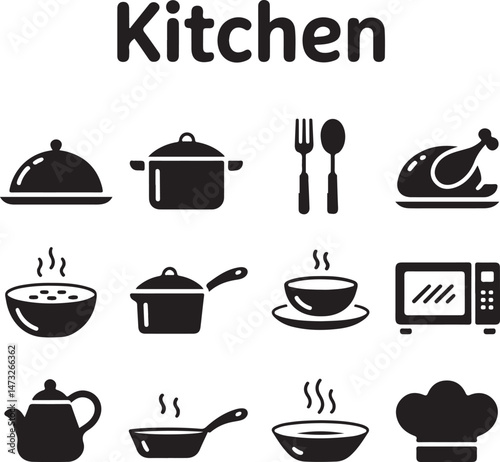 Essential Kitchen Tools Silhouette Set

Modern Chef Cooking in Kitchen Vector

Minimalist Kitchen Utensils Illustration

Silhouette of Home Kitchen Interior

Baking and Cooking Utensil Design