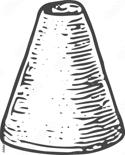 A detailed black and white illustration of a tailor's thimble, a protective tool used in sewing to protect fingers while stitching, symbolizing craftsmanship and precision in tailoring