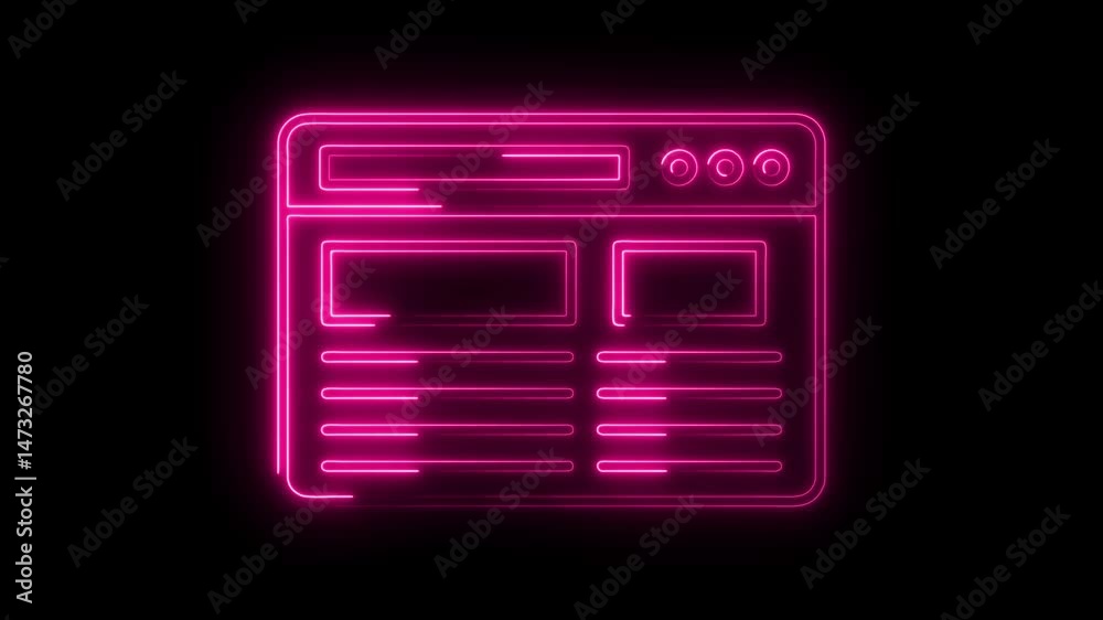 Neon pink webpage display animated on black background technology and modern design Neon pink webpage display animated on black background technology and modern design