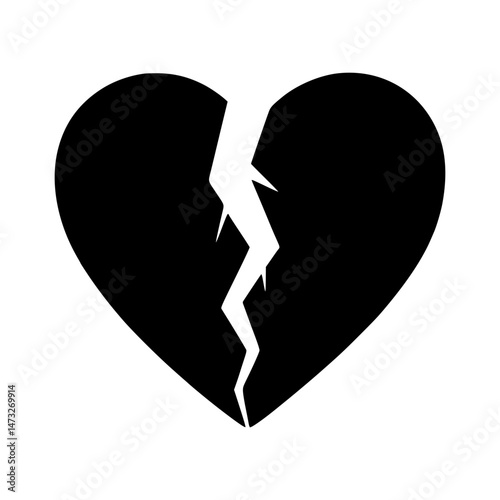 Broken Heart Icon - Black Silhouette