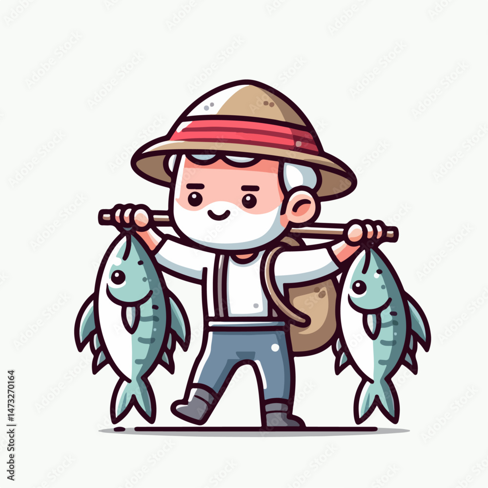 vector illustration of a fisherman carrying fish on a white background vector illustration of a fisherman carrying fish on a white background