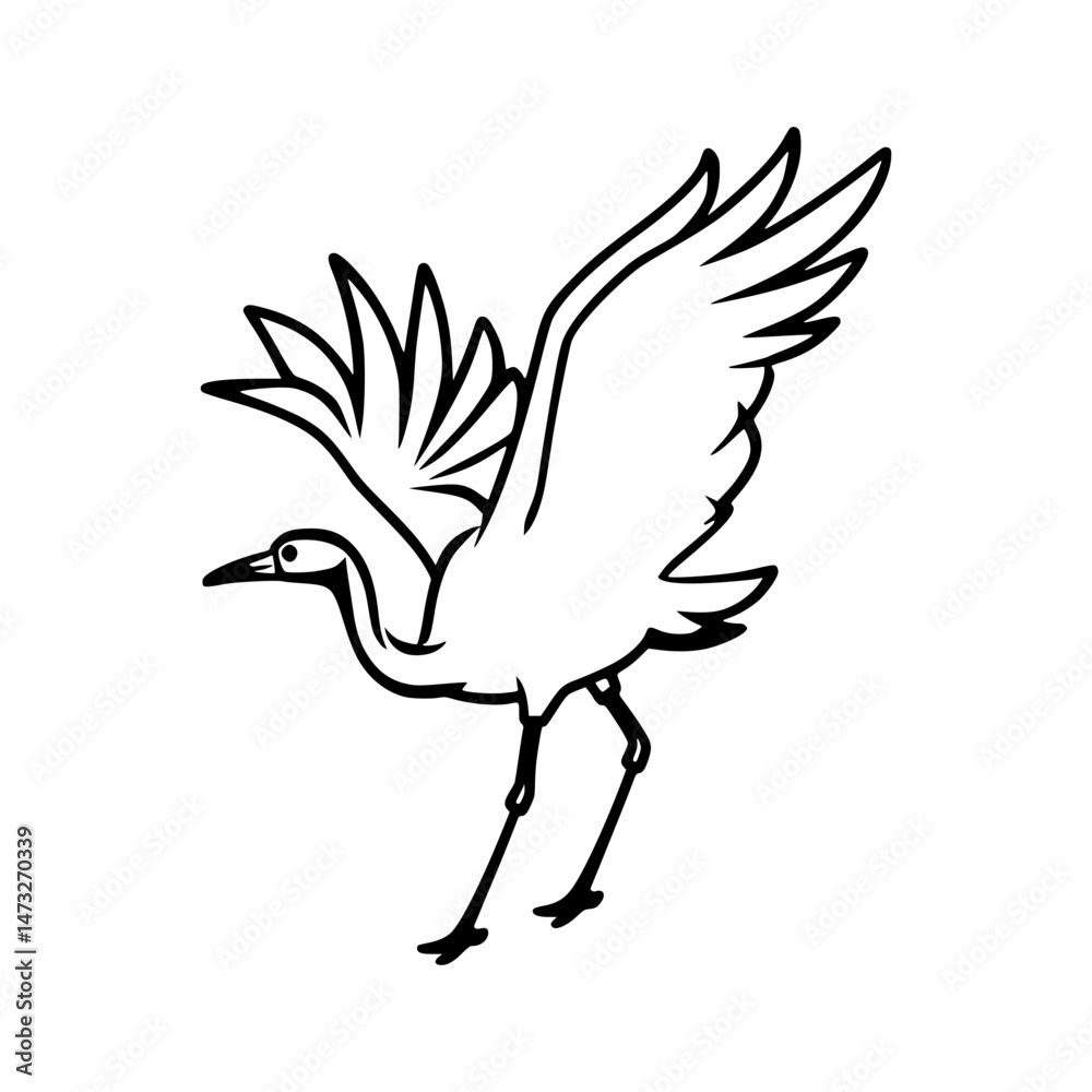 Fototapeta premium Crane Illustration - Black & White Line Art
