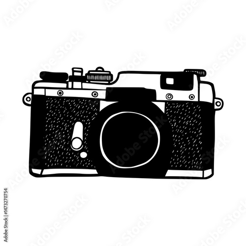 Vintage Camera Illustration - Black & White Sketch