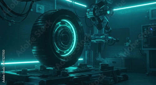 Futuristic Wheel Assembled by Robot Arm