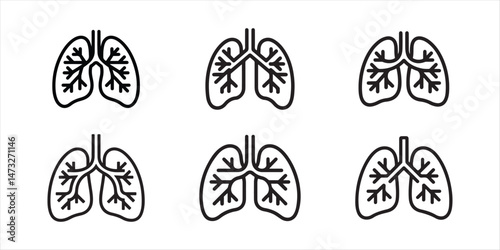Lungs icon set black color