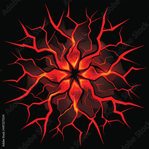 Abstract fiery flower design with red cracks and dark background visualization