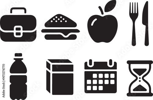 Kitchen Utensil Icons: A set of neatly arranged icons depicting various kitchen utensils. Perfect for culinary projects, cooking-related designs.