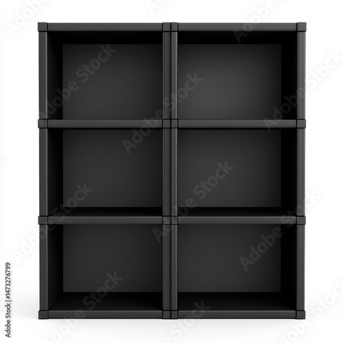 Modern Black Storage Shelf with Six Empty Compartments for Organization