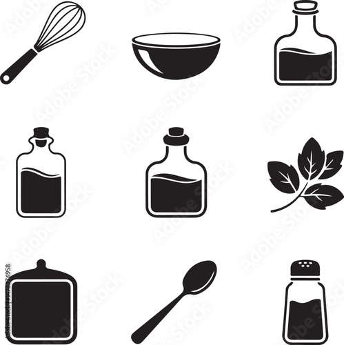 Kitchen Utensil Icons: A set of neatly arranged icons depicting various kitchen utensils. Perfect for culinary projects, cooking-related designs.