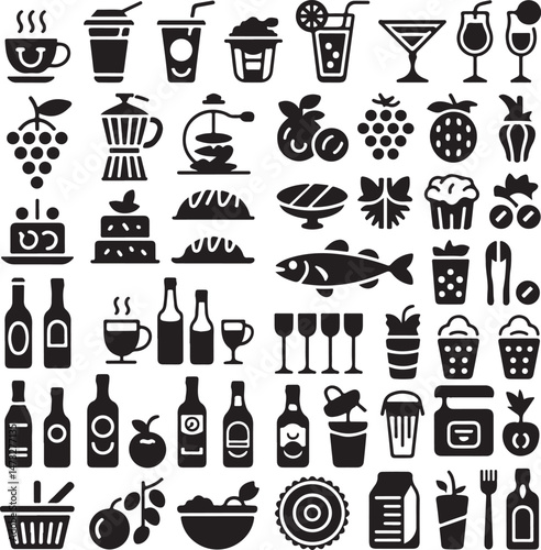 Kitchen Utensil Icons: A set of neatly arranged icons depicting various kitchen utensils. Perfect for culinary projects, cooking-related designs.