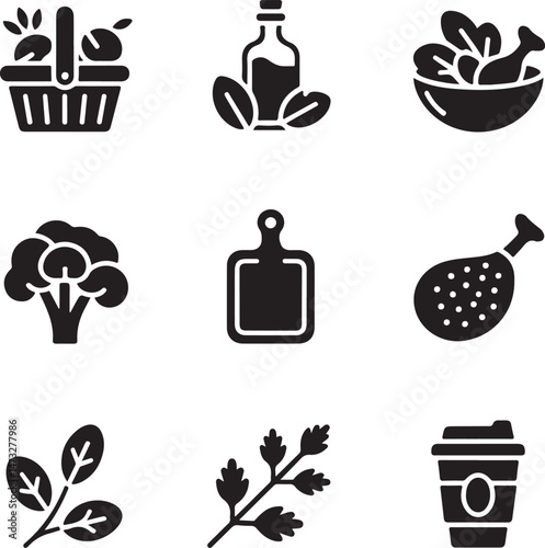 Kitchen Utensil Icons: A set of neatly arranged icons depicting various kitchen utensils. Perfect for culinary projects, cooking-related designs.