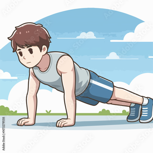 vector illustration of sports people push up on white background