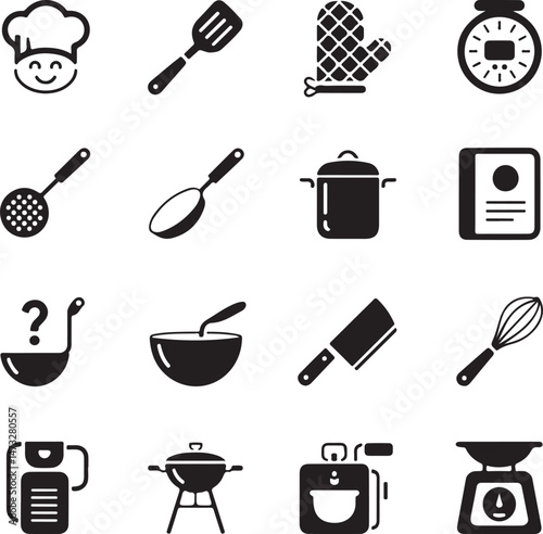 Essential Kitchen Tools Silhouette Set

Modern Chef Cooking in Kitchen Vector

Minimalist Kitchen Utensils Illustration

Silhouette of Home Kitchen Interior

Baking and Cooking Utensil Design