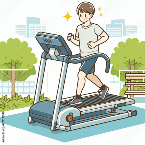 treadmill exercise person vector illustration white background