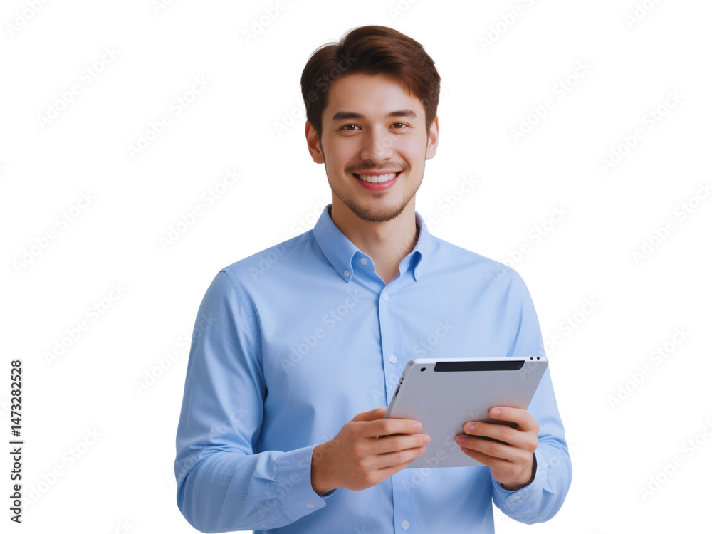 Smiling Young Man Using Tablet Computer Smiling Young Man Using Tablet Computer
