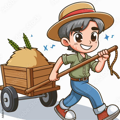 vector illustration of people pulling cart