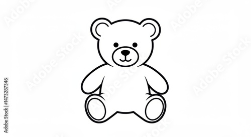 Sitting Teddy Bear Outline Illustration in Simple Style