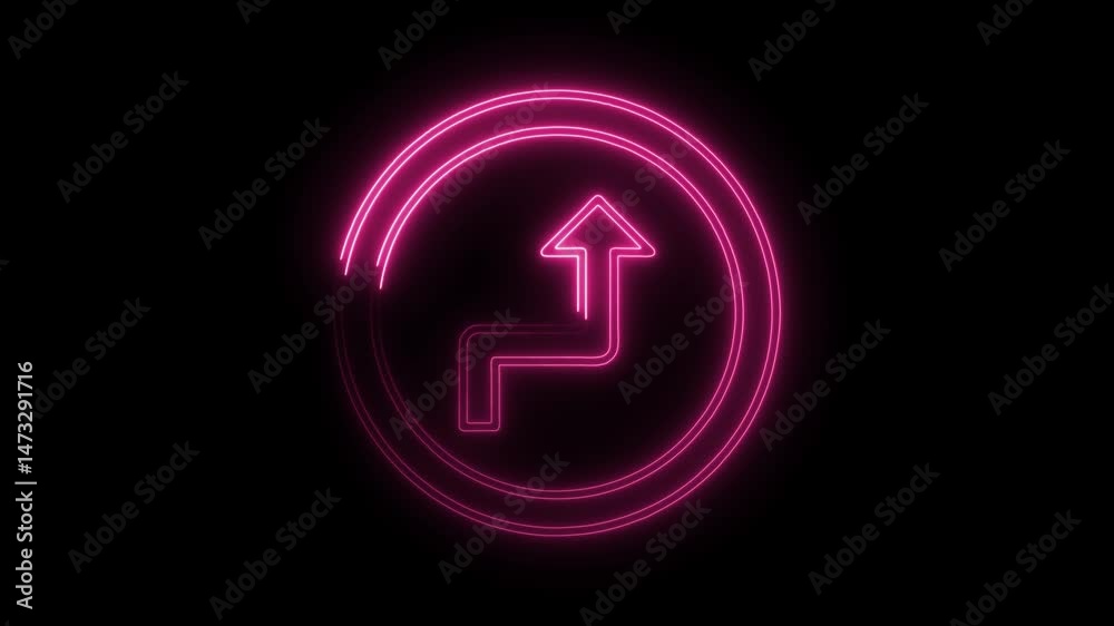 Glowing neon arrow path in circle on black background retro direction guidance Glowing neon arrow path in circle on black background retro direction guidance