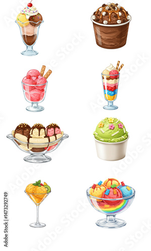 Delicious ice cream desserts sundae collection sweet treats frozen yogurt flavors for summer party celebration