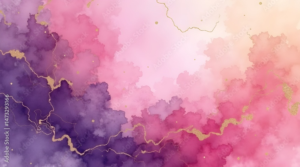 Obraz premium Abstract Watercolour Texture Background in Purple, Pink, and Gold
