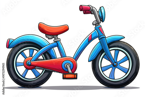 A vibrant blue and red child's bicycle with training wheels, ready for fun rides