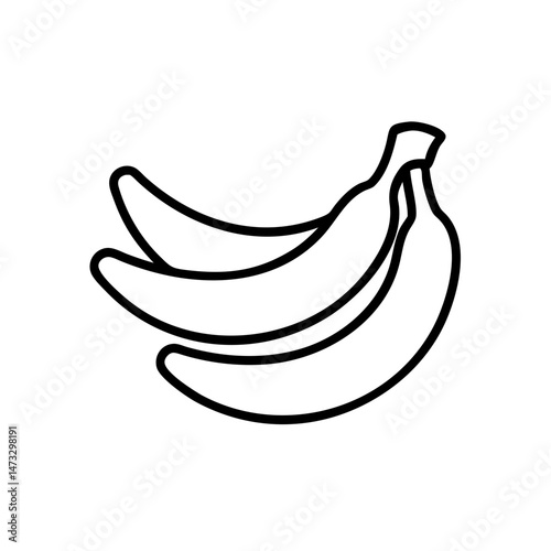 Banana bunch icon in line style, black and white, quick office fruit snack