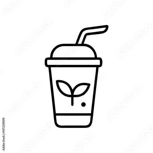 Green smoothie cup icon, healthy detox drink, outlined illustration