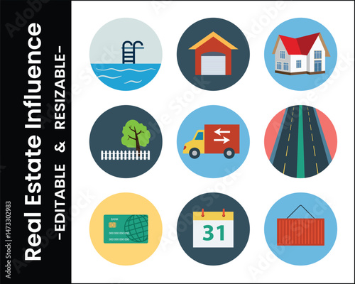 Real Estate And Property Development Flat Icons Representing Buying Selling And Moving Homes Investment