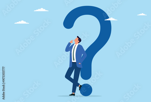 Vector illustration of a businessman thinking about a solution to a big problem
