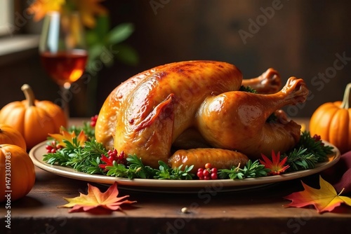 Wallpaper Mural Roasted turkey centerpiece on Thanksgiving table, surrounded by autumnal decorations , celebration, yams Torontodigital.ca