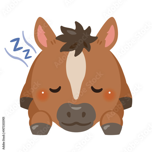うつ伏せで眠るウマのイラスト