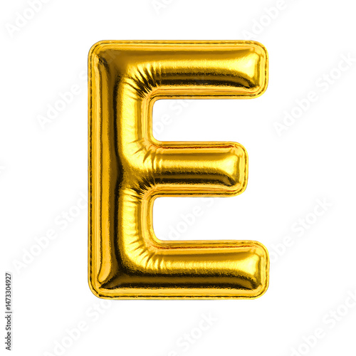 Shiny Gold 3D Inflated Balloon Bubble Font Letter E
