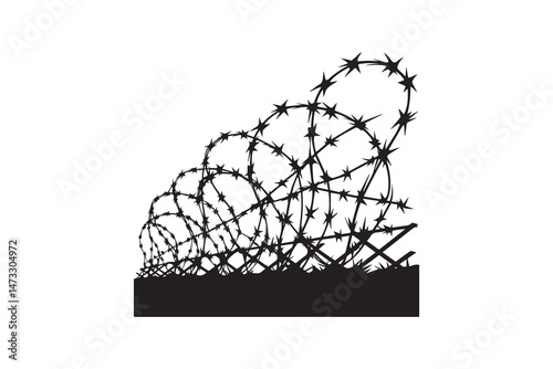 simple and unobtrusive Barbwire fence vector silhouette illustration isolated in white background