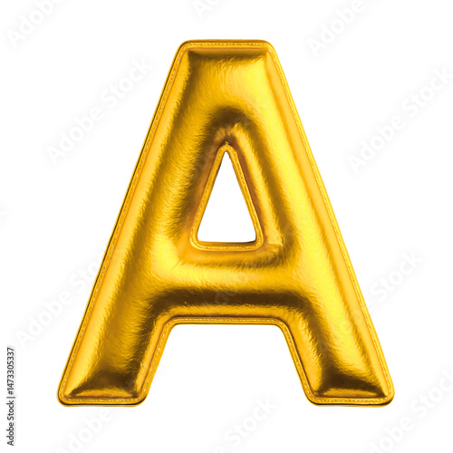 Shiny Gold 3D Inflated Balloon Bubble Font Letter A