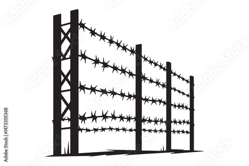 simple and unobtrusive Barbwire fence vector silhouette illustration isolated in white background