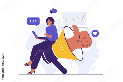 Illustration of Positive Public Relation and Media Engagement Strategy. Illustrations for websites, landing pages, mobile apps, posters and banners