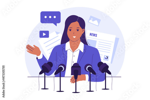 Illustration of Press Release and Media Communication Strategy. Illustrations for websites, landing pages, mobile apps, posters and banners