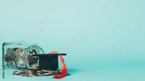Coins in a glass jar with g...