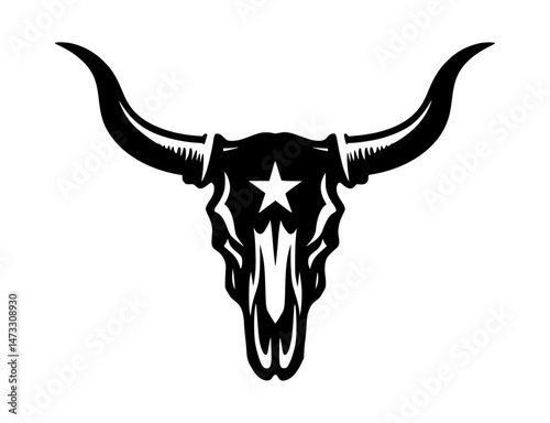 Longhorn Skull Texas Icon Logo Black Vector White Background