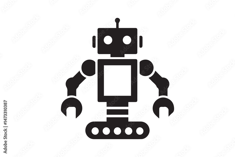 simple and unobtrusive Steampunk robot vector silhouette illustration isolated in white background