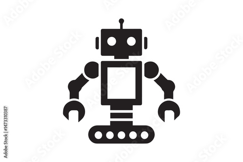 simple and unobtrusive Steampunk robot vector silhouette illustration isolated in white background