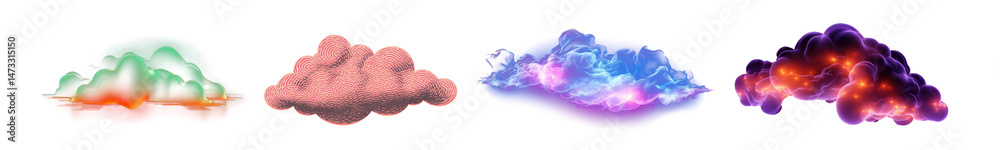 Fototapeta premium PNG Colorful abstract cloud formations, element set on transparent background