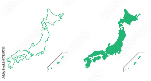 Japan Map Set in Green – Line and Silhouette Designs