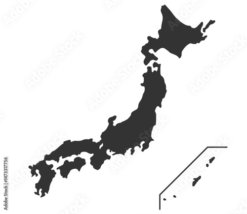 Silhouette Map of Japan in Monochrome – Simple Style