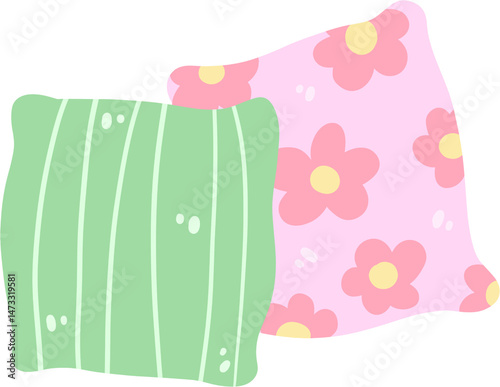 Cute Hand-Drawn Pillow Clipart Set , Cozy Bedtime Essentials with Pastel Colors