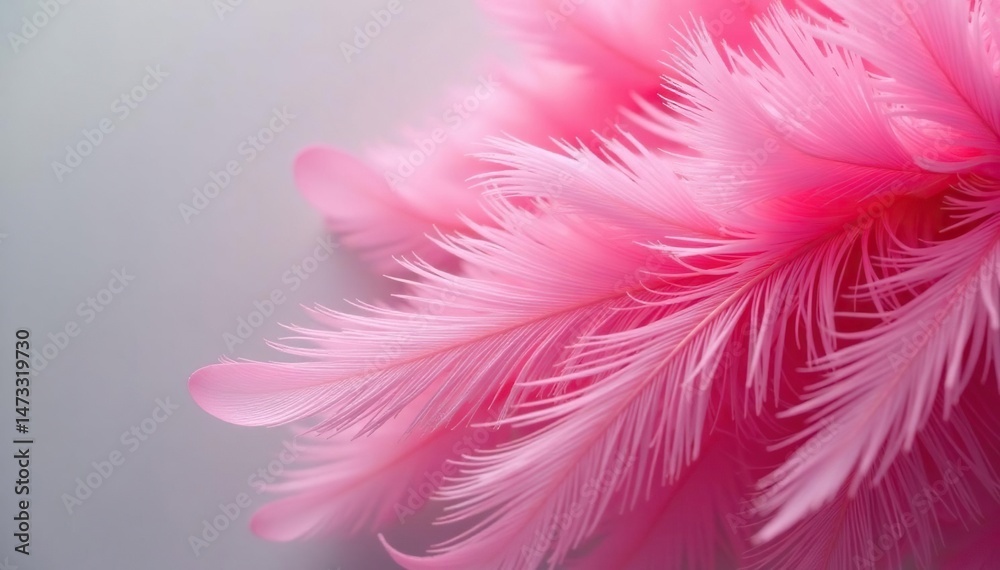 Fototapeta premium Close-up of fluffy pink feathers, soft texture and vibrant color , ethereal, feathers texture, delicate feathers